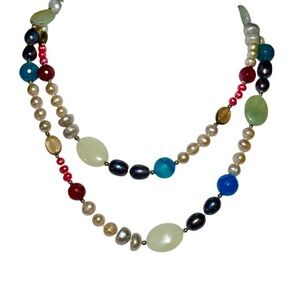 Honora Freshwater Pearl Necklace with Multi Color Gemstones